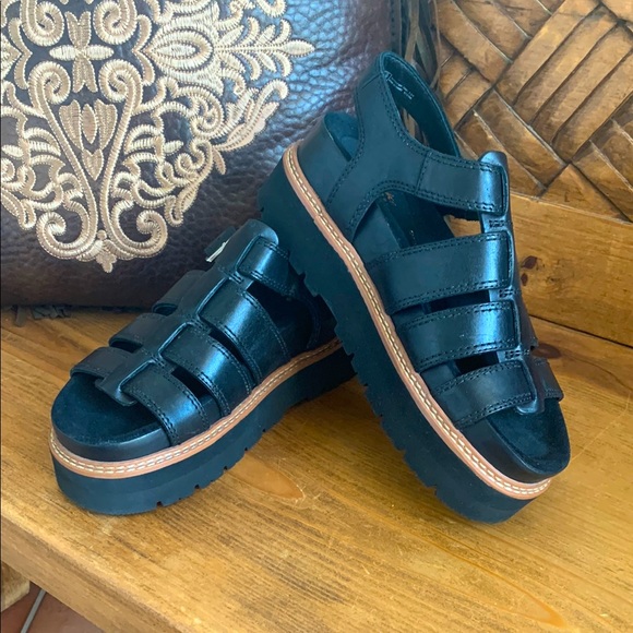 Clarks Shoes - NEW Clarks Orianna Twist Black Chunky Platform Sandals Size 6.5